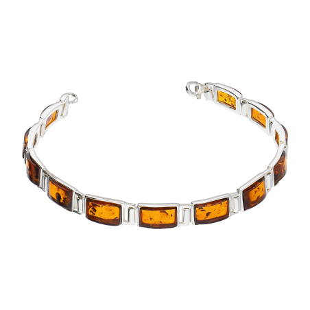 Bransoleta srebrna z bursztynami miodowymi w prostokątach AG MG 171-miodowy próba 925