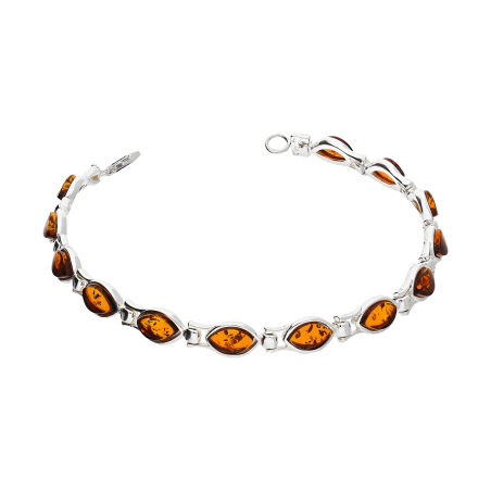 Bransoleta srebrna bursztyny koniakowe w łezkach MG 172-koniakowy próba 925