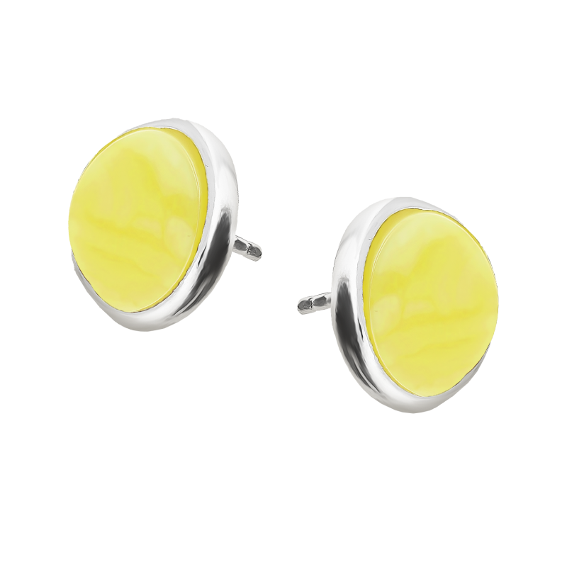 Kolczyki srebrne z owalnym mlecznym bursztynem