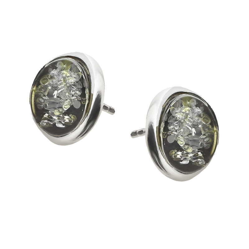 Kolczyki srebre zielony bursztyn w srebrnej oprawie/sztyft MG 173-zielony próba 925