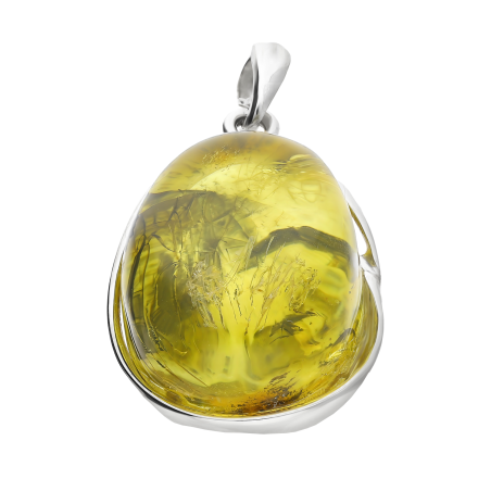 Zawieszka srebrna z zielono-żółtym bursztynem AG MG 301-zielono-żółty-chmurka próba 925