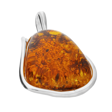 Zawieszka srebrna z trójkątnym bursztynem koniakowym MG 303-koniakowy próba 925