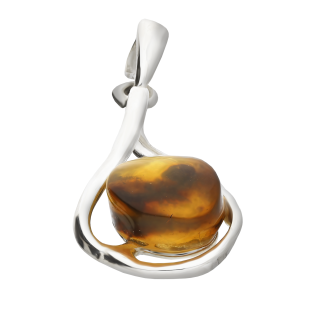 Zawieszka srebrna z owalnym bursztynem koniakowym MG 310-koniakowo-czarny próba 925