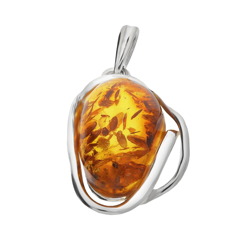 Zawieszka srebrna z bursztynem koniakowym MG 323-koniakowy próba 925