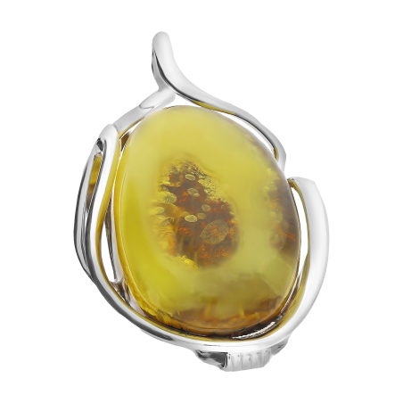 Broszka srebrna owany zielono-mleczny bursztyn MG 337-zielono-mleczny próba 925