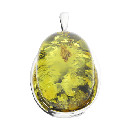 Zawieszka srebrna owalny zielony bursztyn z chmurką AG MG 364-zielony-chmurka próba 925