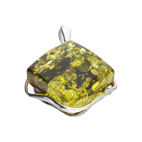 Zawieszka srebrna zielony bursztyn w formie rombu AG MG 369-zielony próba 925