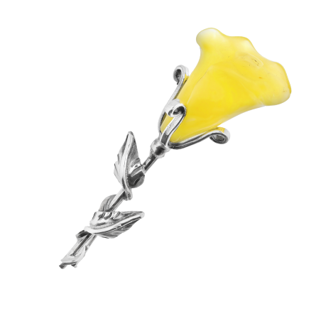 Broszka srebrna bursztyn mleczny z łodygą MG 372-mleczny próba 925