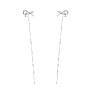 Kolczyki srebrne kokardka z cyrkoniami na rolo/przeciągane AT734 próba 925