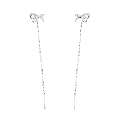 Kolczyki srebrne kokardka z cyrkoniami na rolo/przeciągane AT734 próba 925