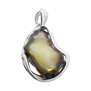 Zawieszka srebrna z mlecznym bursztynem AG MG 378-mleczny-plaster próba 925