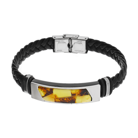 Bransoleta męska blaszka z mozaiką z bursztynem MG 387-miodowo-żółty