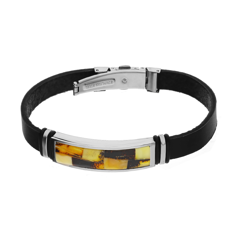 Bransoleta męska z bursztynem koniakowym - JubilerSezam.pl