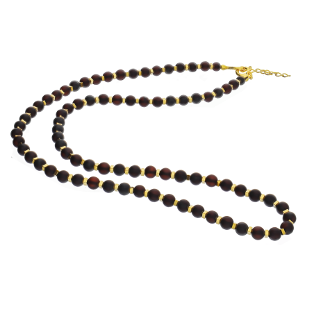 Pozłacany Naszyjnik z Bursztynem i Hematytami pr. 925 - JubilerSezam.pl