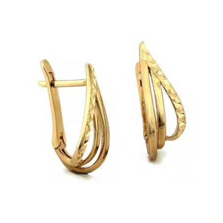 Kolczyki złote kropla z gładkimi i grawerowanymi paskami/ang.zap. CI 10350B próba 585