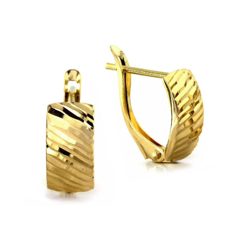 Kolczyki złote grawerowane ukośne blaszki/ang.zap. CI 9301F próba 585