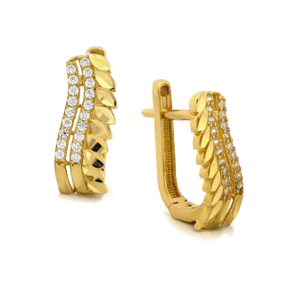 Kolczyki złote falowane listki i białe cyrkonie/ang.zap. CI 12054 próba 585