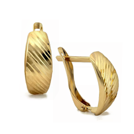 Kolczyki złote blaszka łezka z ukośnymi paskami/ang.zap. CI 2782F próba 585