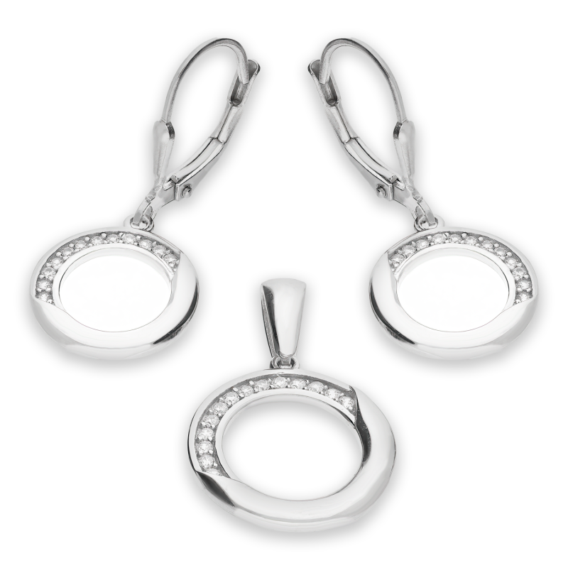 Komplet srebrny kolczyki i zawieszka koło z cyrkoniami OL AEK-EP028 próba 925
