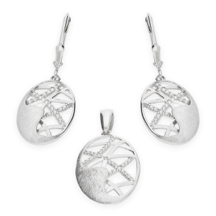 Komplet srebrny kolczyki i zawieszka ażurowy owal z cyrkoniami OL AEK-EP037 próba 925