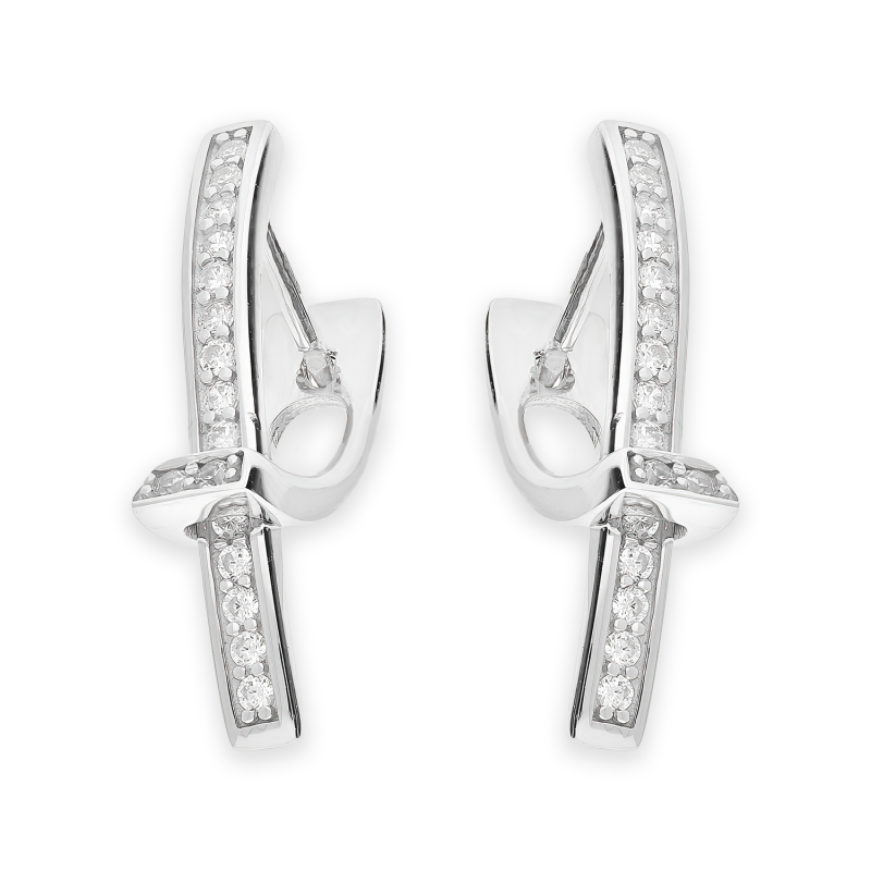 Kolczyki srebrne przeplatanka z białymi cyrkoniami/ang.zap. OL AGH043 próba 925