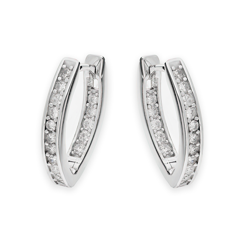 Kolczyki srebrne przecinki z rzędem białych cyrkonii