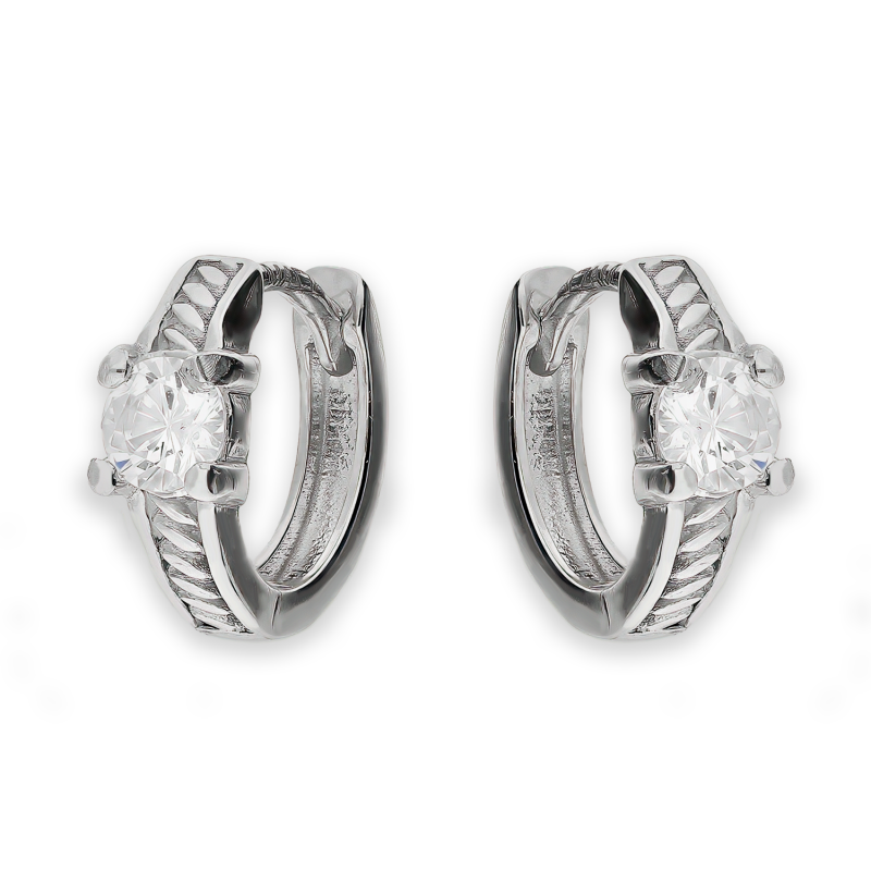 Kolczyki srebrne kółka z szyną i białą cyrkonią/zatrzask OL AGH078 próba 925