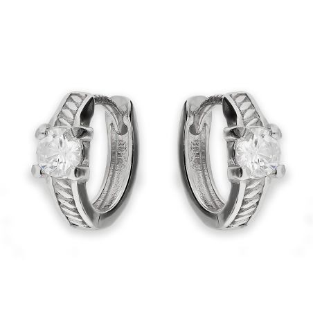 Kolczyki srebrne kółka z szyną i białą cyrkonią/zatrzask OL AGH078 próba 925