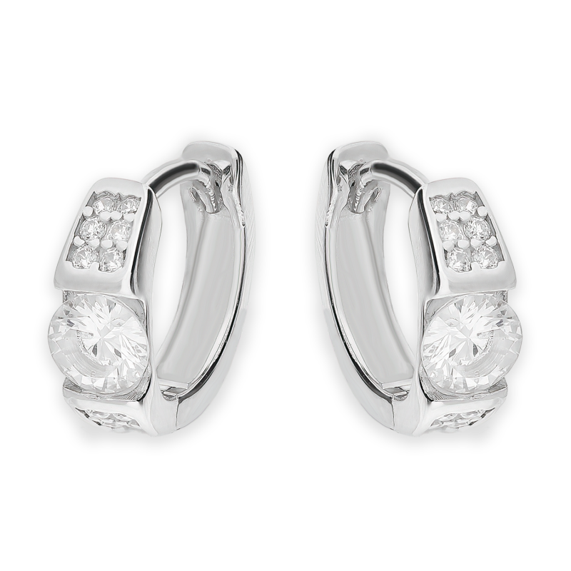 Kolczyki srebrne koło z białymi cyrkoniami/zatrzask OL AGH087 próba 925