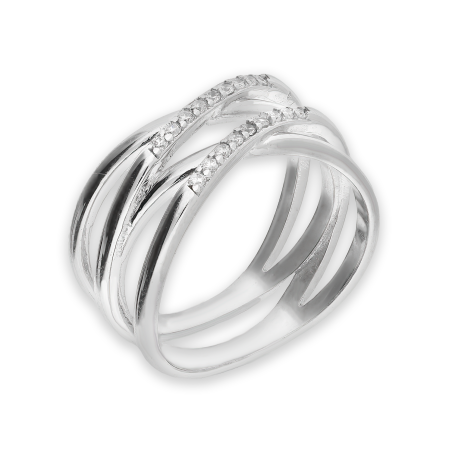 Pierścionek srebrny przeplatanka z białymi cyrkoniami OL KGT553 próba 925