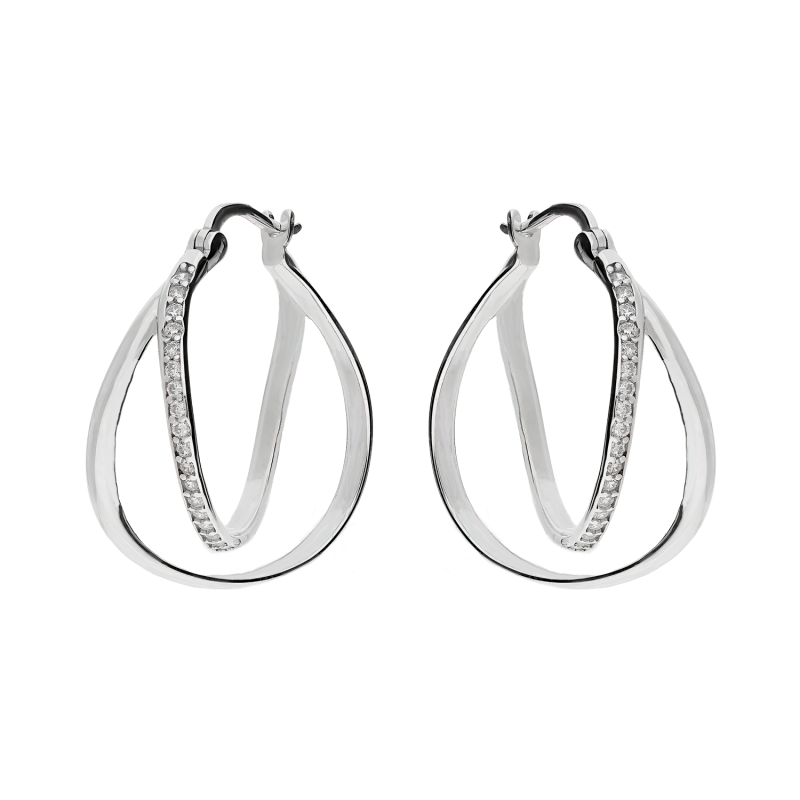 Kolczyki srebrne kółka przeplatane 25 mm z cyrkoniami/ang.zap. OL OKP1026 próba 925