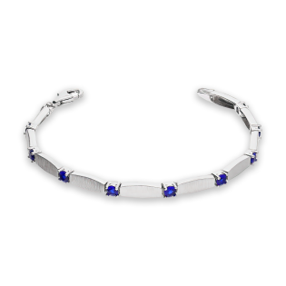 Bransoleta srebrna obłe prostokąty i szafirowe cyrkonie OL RTB061 szafirowy próba 925