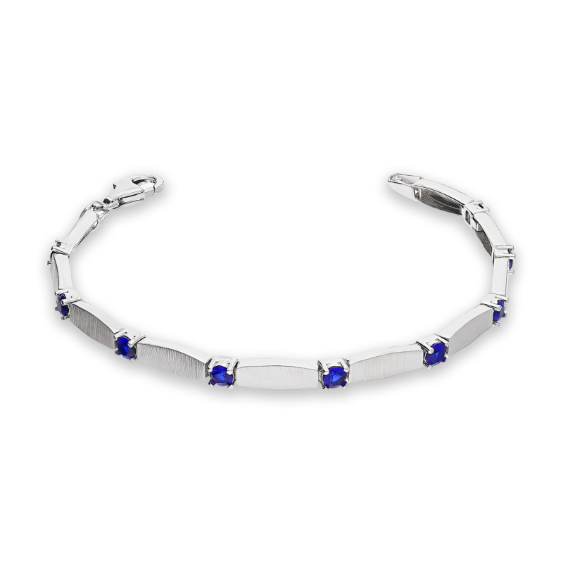 Bransoleta srebrna obłe prostokąty i szafirowe cyrkonie OL RTB061 szafirowy próba 925