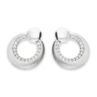 Kolczyki srebrne satynowe kółko z cyrkoniami i gładkie koło/sztyft OL ZS-E59 próba 925