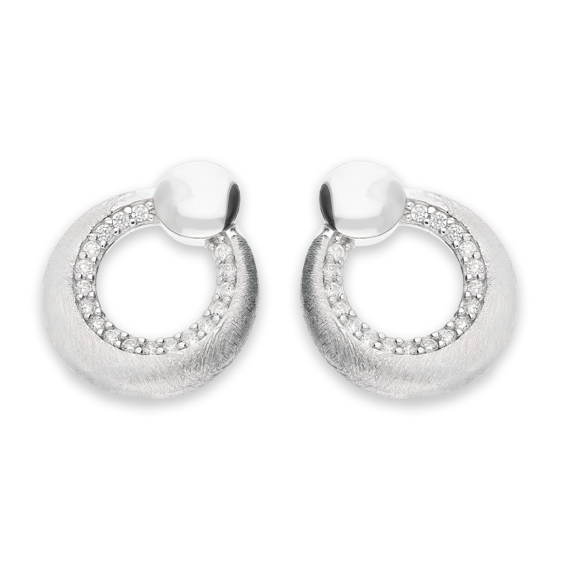 Kolczyki srebrne satynowe kółko z cyrkoniami i gładkie koło/sztyft OL ZS-E59 próba 925