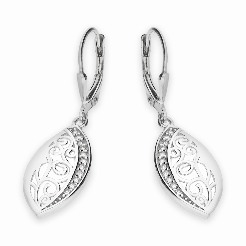 Srebrne kolczyki ażurowe łezki z cyrkoniami - JubilerSezam.pl