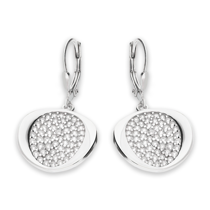 Kolczyki srebrne owal z białymi cyrkoniami w kole/big.zam. OL ZS-E101 próba 925