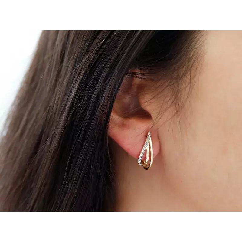 Kolczyki złote kropla z grawerowanym białym paskiem/ang.zap. CI 10350C próba 585