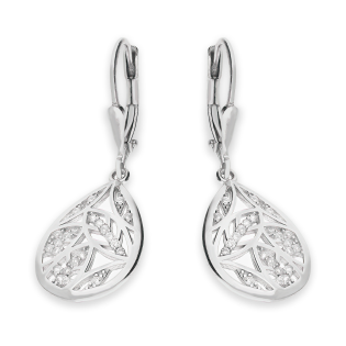 Srebrne Kolczyki Ażurowe Listki z Cyrkoniami pr. 925 - JubilerSezam.pl
