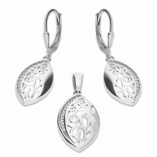 Komplet srebrny kolczyki i zawieszka ażurowa łezka z cyrkoniami OL ZS-EP080 próba 925