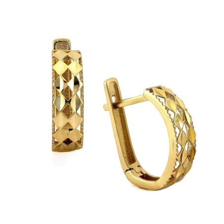 Kolczyki złote grawerowana blaszka z ażurowymi rombami/ang.zap. CI 9043 próba 375