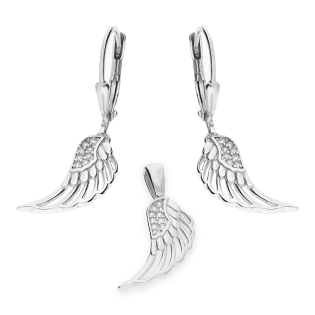 Komplet srebrny kolczyki i zawieszka ażurowe skrzydło z cyrkoniami OL ZS-EP550 próba 925