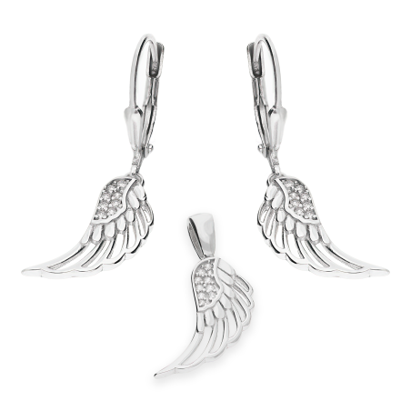 Komplet srebrny kolczyki i zawieszka ażurowe skrzydło z cyrkoniami OL ZS-EP550 próba 925