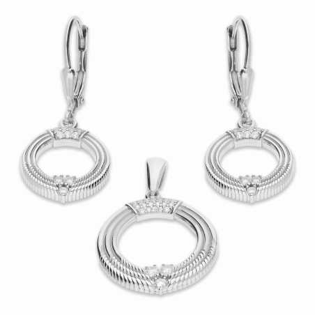 Komplet srebrny kolczyki i zawieszka koło sznur z cyrkoniami OL ZS-EP626 próba 925