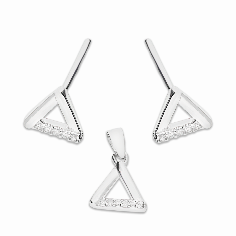 Srebrny Komplet Biżuterii Trójkąt z Cyrkoniami pr. 925 - JubilerSezam.pl