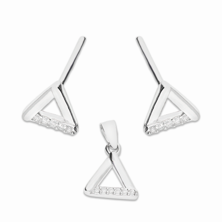 Srebrny Komplet Biżuterii Trójkąt z Cyrkoniami pr. 925 - JubilerSezam.pl