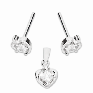 Komplet srebrny kolczyki i zawieszka serce z kwadratową cyrkonią A01067 próba 925