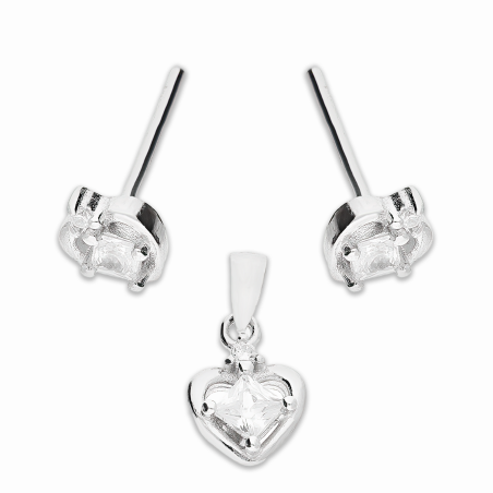 Komplet srebrny kolczyki i zawieszka serce z kwadratową cyrkonią A01067 próba 925