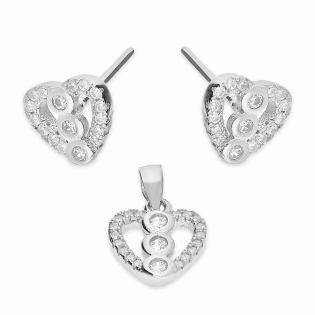 Komplet srebrny kolczyki i zawieszka serce ramka z cyrkoniami A01070 próba 925
