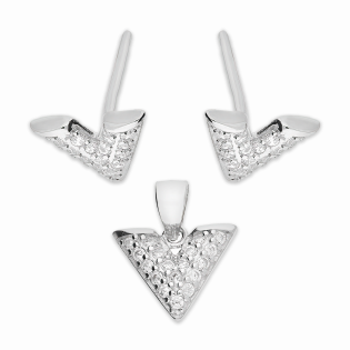Komplet srebrny kolczyki i zawieszka V z białymi cyrkoniami A01071 próba 925